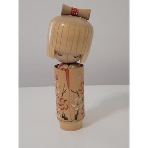 Vintage Japanese Sosaku Wood Kokeshi Doll Sleeping Girl Flowers Hair Bow